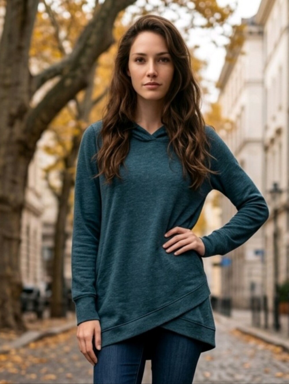 Tek Gear Teal Hoodie Heathered Texture Longsleeved With Pockets L